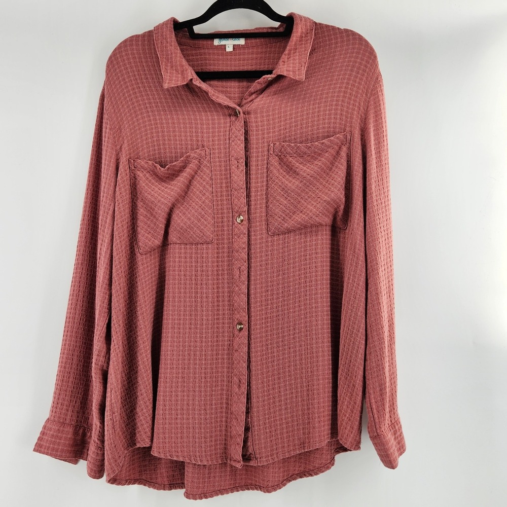 Grace and Lace Button Down Shirt Long Sleeve Casual Top Women‎ L Soft Girl Comfy